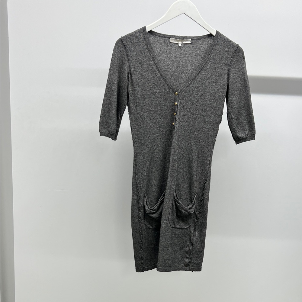 Chic Gray Button-Detail Mini Dress - Picture 1 of 6